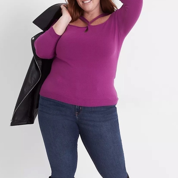 Lane Bryant Fitted 3/4-Sleeve Twist-Front Cutout Sweater - Picture 3 of 10